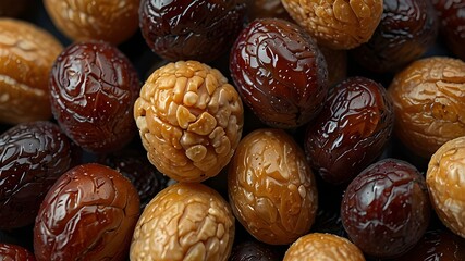 Close-up of raisin grain with nuts