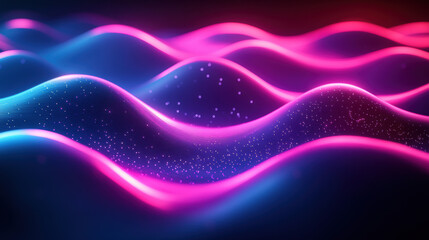 Poster - Abstract neon light waves with glittering particles, evoking a futuristic and dynamic visual theme, perfect for creative design and technology projects.