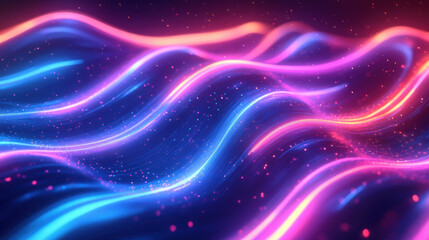Poster - Vibrant neon waves with glowing hues of pink, blue, and purple create a dynamic and futuristic abstract background, perfect for modern digital projects.