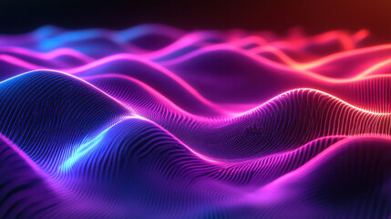 Poster - Abstract neon light waves in vibrant colors creating a mesmerizing digital art background with glowing patterns and dynamic flow.