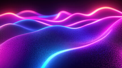 Poster - Vibrant neon light waves create an abstract, futuristic landscape. Glowing lines in pink, purple, and blue offer a mesmerizing visual effect.