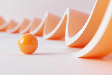 Poster - Abstract image featuring an orange sphere with a smooth, wavy background creating a futuristic and minimalistic aesthetic. Bright and modern design.