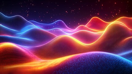 Poster - Abstract Wavy Background with Red, Orange, and Blue Lights