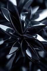 Poster - Abstract close-up of glossy black leaves with intricate patterns and reflections, creating a mysterious and modern feel.