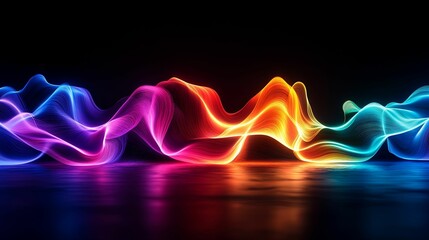 Poster - Abstract Rainbow Neon Light Waves on a Black Background