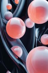 Poster - Abstract   of floating glossy spheres with pink and black hues, creating a modern, futuristic, and dynamic visual composition.