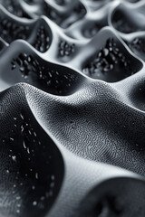 Poster - Abstract close-up of a textured, wavy surface with intricate details and a monochromatic color palette, suggesting a futuristic or organic landscape.