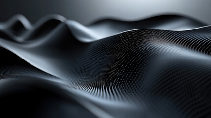 Poster - Abstract black waves with smooth curves and dotted texture, creating a modern and futuristic look. Ideal for backgrounds and digital design concepts.