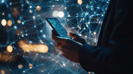 Poster - Person Using Smartphone with Abstract Network Background