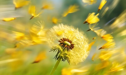 Wall Mural - Dandelion Seeds Dispersing in the Wind