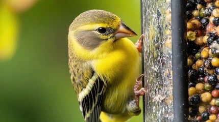 Canvas Print - A Yellow Bird Perched On a Bird Feeder