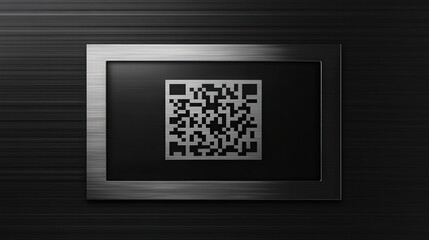 Poster - A black and white QR code with a metallic border is prominently displayed against a dark backdrop, inviting users to scan for information or services