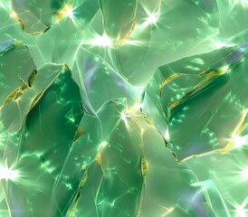 Poster - Luxurious, glossy abstract texture featuring fluid shapes with a pastel green and gold color scheme. Ideal for use in backgrounds, design projects, and modern decor themes.