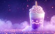 © Arnon  Parnnao - Whimsical purple drink topped with soft serve, featuring a playful Halloween design, set against a magical glowing background.