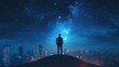 © AhmadTriwahyuutomo - Silhouette of a Businessman Standing on a Skyscraper Representing Ambition and Financial Success with a Glowing City Below Against a Starry Sky