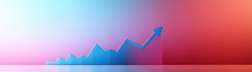 Poster - A  blue arrow graph on a gradient background, showing business growth and upward trends, perfect for financial and business presentations.