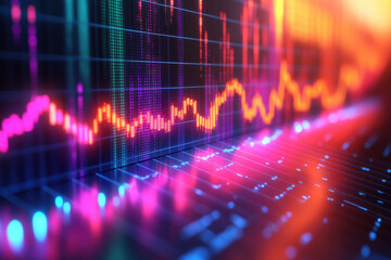 Poster - Abstract vibrant graph and chart display on a digital screen. Perfect for financial analysis, market trends, and data visualization concepts.