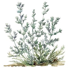 Wall Mural - Hand Painted Watercolor Illustration of Artemisia - Herbal Medicine and Aromatherapy Concept