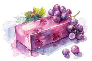 Wall Mural - Handcrafted Organic Soap with Grape Seed Oil. Watercolor Illustration for Spa and Wellness Concept