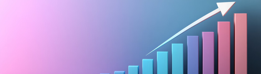 Poster - Abstract gradient bar graph with arrow representing growth and progress, ideal for business, finance, and economic presentations.
