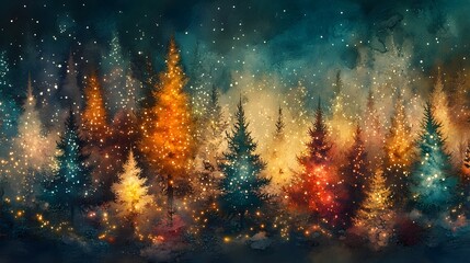 Poster - Magical Forest with Sparkling Lights and Trees