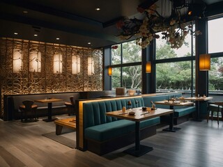 Wall Mural - Relax at a modern sushi bar, where sleek design meets delicious Japanese cuisine.