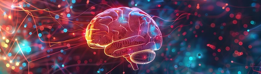 Poster - A conceptual representation of the human brain with vibrant colors and neural connections, symbolizing intelligence and creativity.