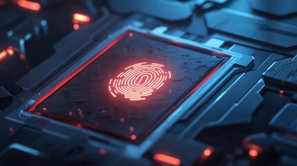 Poster - The digital lock displays a vibrant fingerprint symbol, highlighting advanced biometric security features. This technology represents modern access control systems ensuring safety