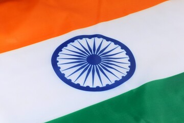 Tricolor Indian national flag displayed with the Ashoka Chakra at its center, showcasing national pride and identity