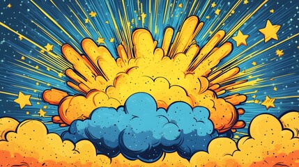 Wall Mural - Yellow and Blue Cartoon Explosion with Stars Background