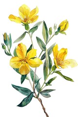 Wall Mural - Hand-drawn Watercolor Illustration of Hypericum Perforatum Herb, Herbal Remedy for Health Care