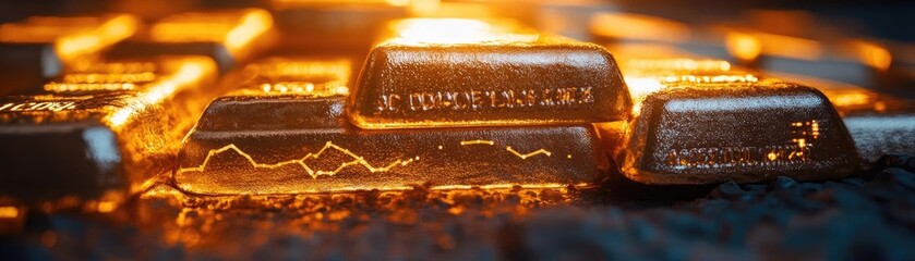 Aufkleber - Close-up view of shining gold bars, showcasing their rich color and texture, perfect for financial and investment themes.