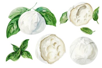 Hand-Painted Mozzarella Cheese Set, Fresh and Delicious Italian Dairy Ingredient