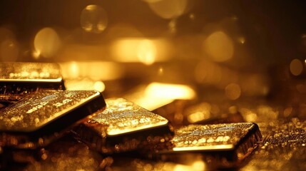 Poster - A stunning close-up of golden bars reflecting light, conveying luxury, wealth, and the essence of prosperity and investment.