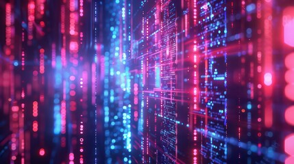 Poster - Abstract digital data background with glowing lines and bokeh.