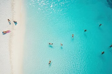 Wall Mural - a group of people in the water on a beach