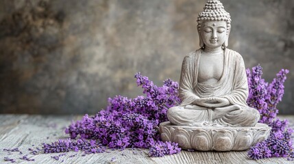 Aufkleber - Meditation in a quiet room with soft light and the scent of lavender filling the air Stock Photo with copy space