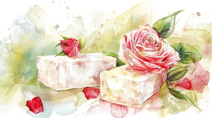 Wall Mural - Luxury Handmade Herbal Soap with Rose Aroma for Wellness and Beauty