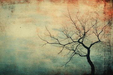 Wall Mural - Silhouette of a bare tree against a textured vintage background.