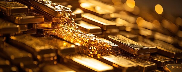 Poster - Luxurious gold bars glimmering in light, representing wealth, success, and prosperity in finance and investment.