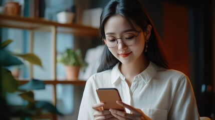 Wall Mural - Focused Female Business Owner Using Phone