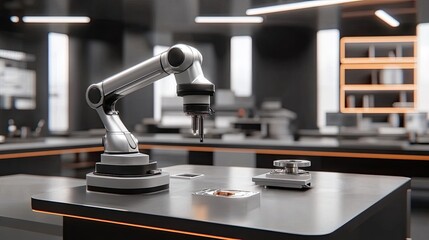 Wall Mural - In a smart digital factory, a robotic arm skillfully crafts advanced steel components for the automotive industry utilizing precise CNC machining techniques