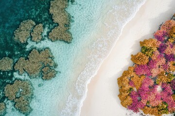 an aerial view of a sandy beach and ocean