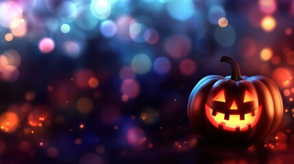 Wall Mural - Happy halloween with pumpkin on bokeh background with copy space