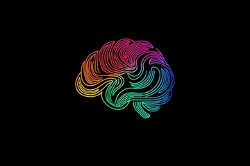 Poster - logo of the brain made from colorful lines, on a black background Generative AI