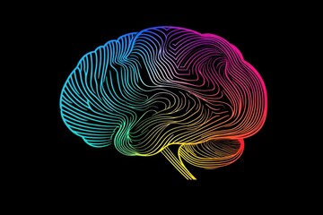 Aufkleber - logo of the brain made from colorful lines, on a black background Generative AI