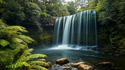 Mesmerizing Tropical Waterfall Surrounded by Lush Rainforest Vegetation