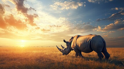 Canvas Print - Rhino at Sunset in the African Savanna