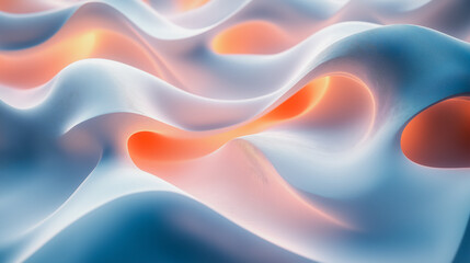 Poster - A wave of blue and orange with a white background. The blue and orange colors create a sense of movement and energy. The wave appears to be crashing against a rocky shore, creating a dynamic