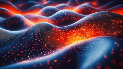 Poster - A computer generated image of a blue and orange landscape with a red line. The image has a futuristic and otherworldly feel to it